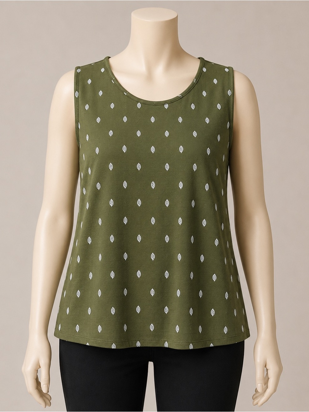 CJ Banks Olive Green Printed Scoop Neck Tank